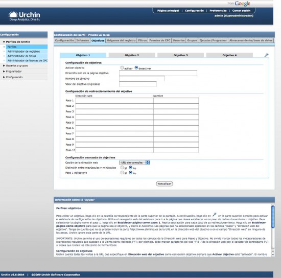 Configuración de los objetivos de Urchin